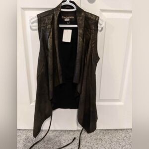 Bagatelle Women's (Medium) Brown Faux Suede Leather Vest With Waterfall Collar